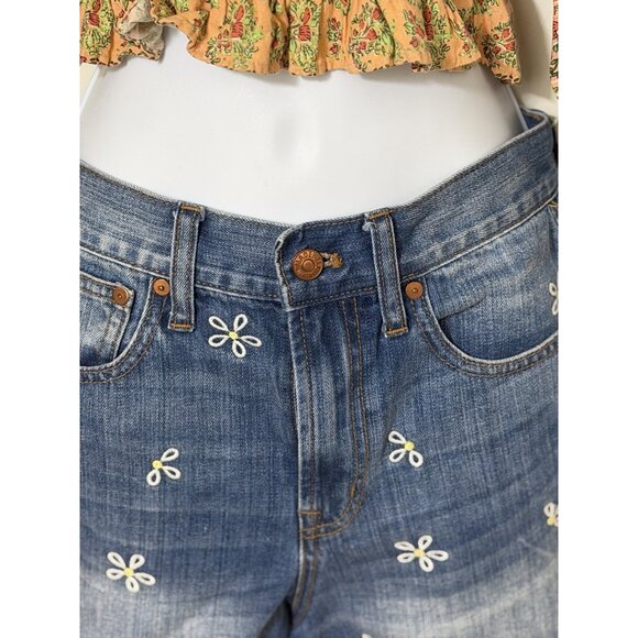 Madewell Embroidered Denim Cutoff Shorts Size 25 Daisy Floral Raw Hem - Picture 3 of 6